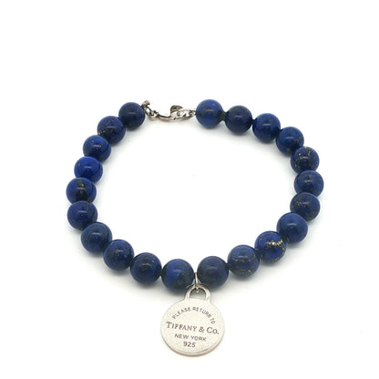 Tiffany & Co. Blue Lapis Bead + Round Tag Bracelet