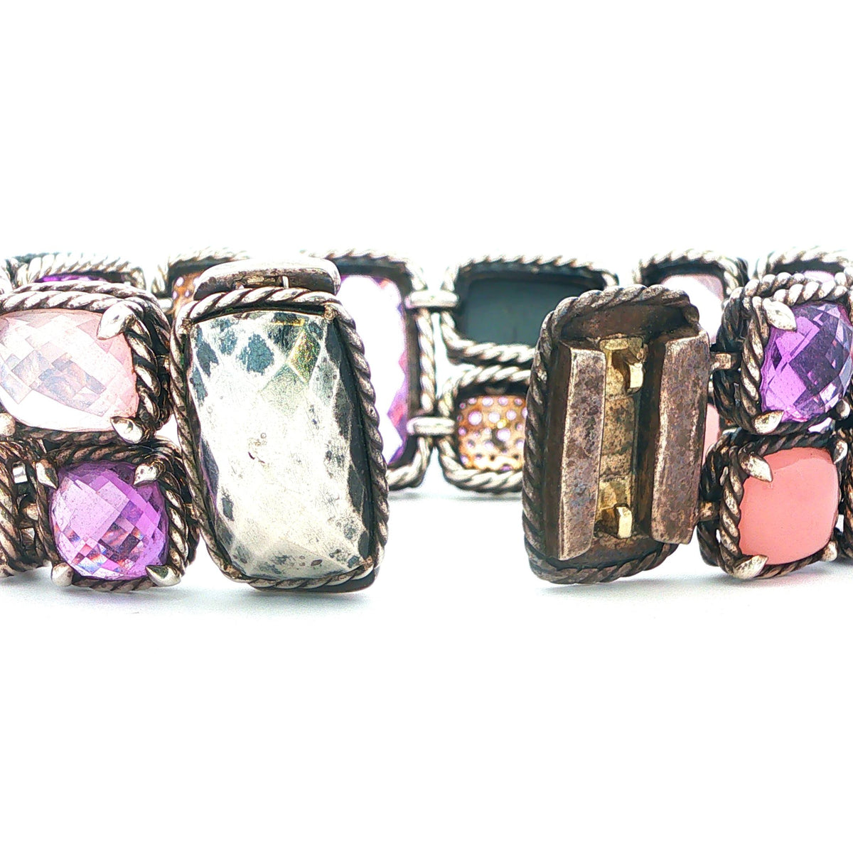 David Yurman Sterling Silver Multistone Mosaic Chatelaine Bracelet Size 7"