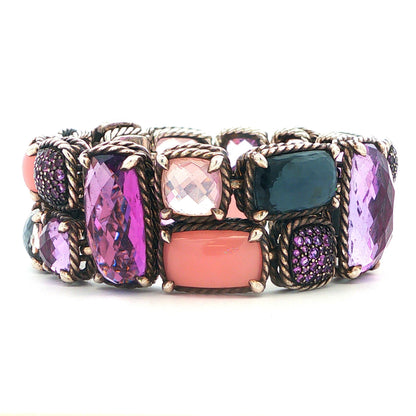 David Yurman Sterling Silver Multistone Mosaic Chatelaine Bracelet Size 7"
