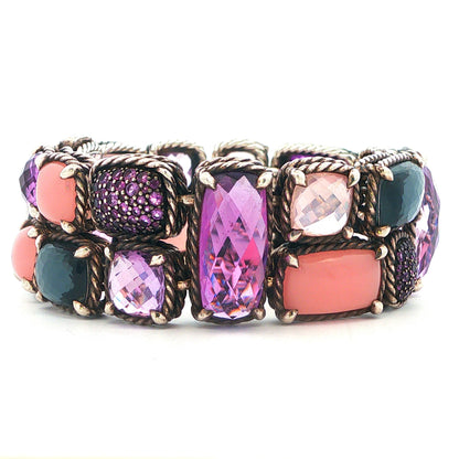 David Yurman Sterling Silver Multistone Mosaic Chatelaine Bracelet Size 7"