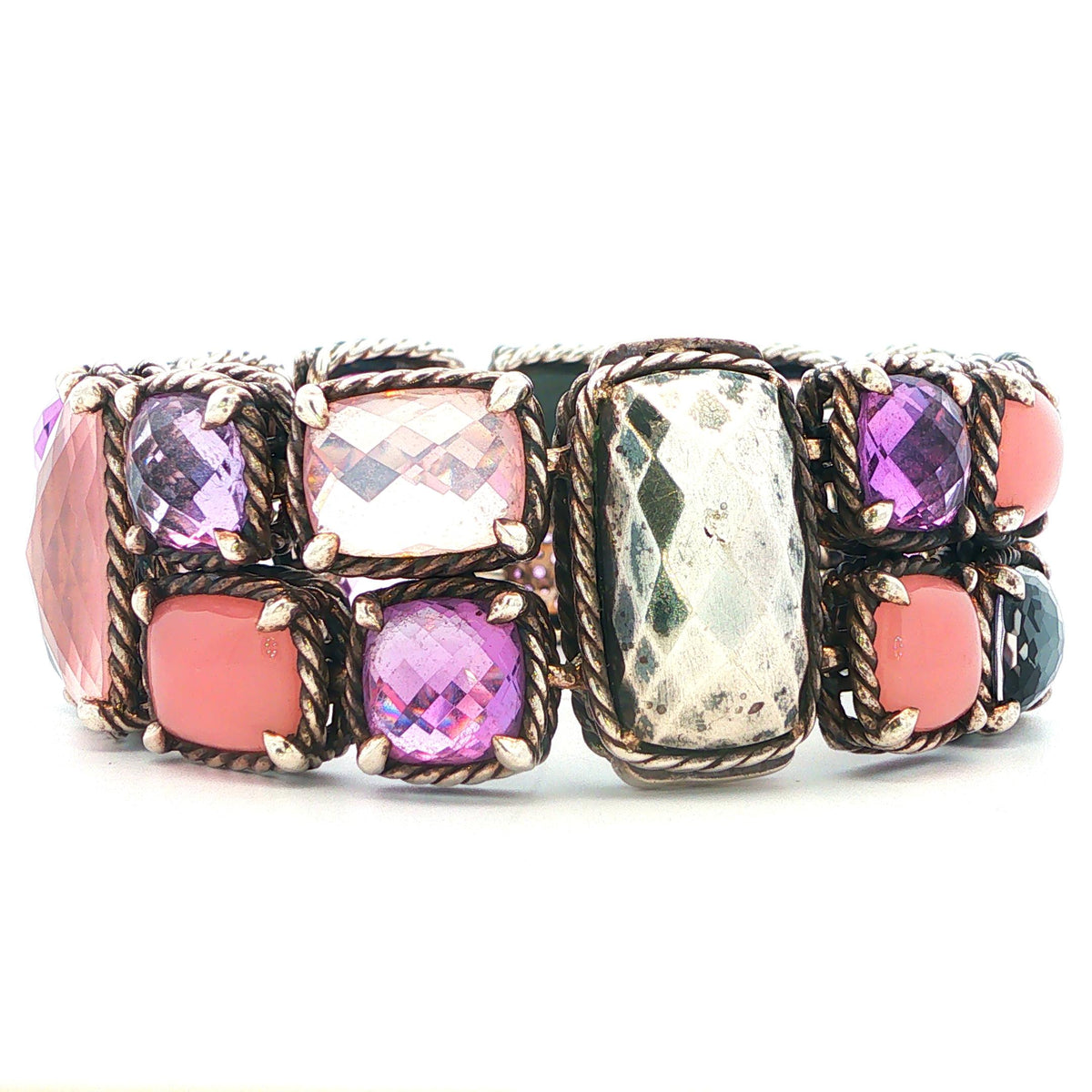 David Yurman Sterling Silver Multistone Mosaic Chatelaine Bracelet Size 7"