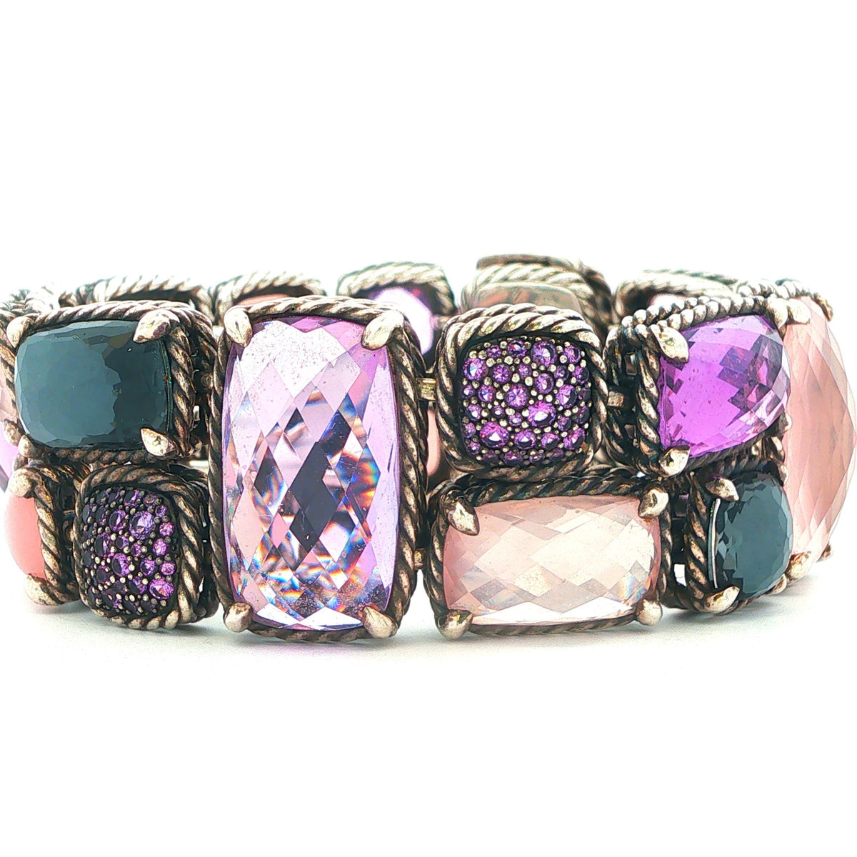 David Yurman Sterling Silver Multistone Mosaic Chatelaine Bracelet Size 7"