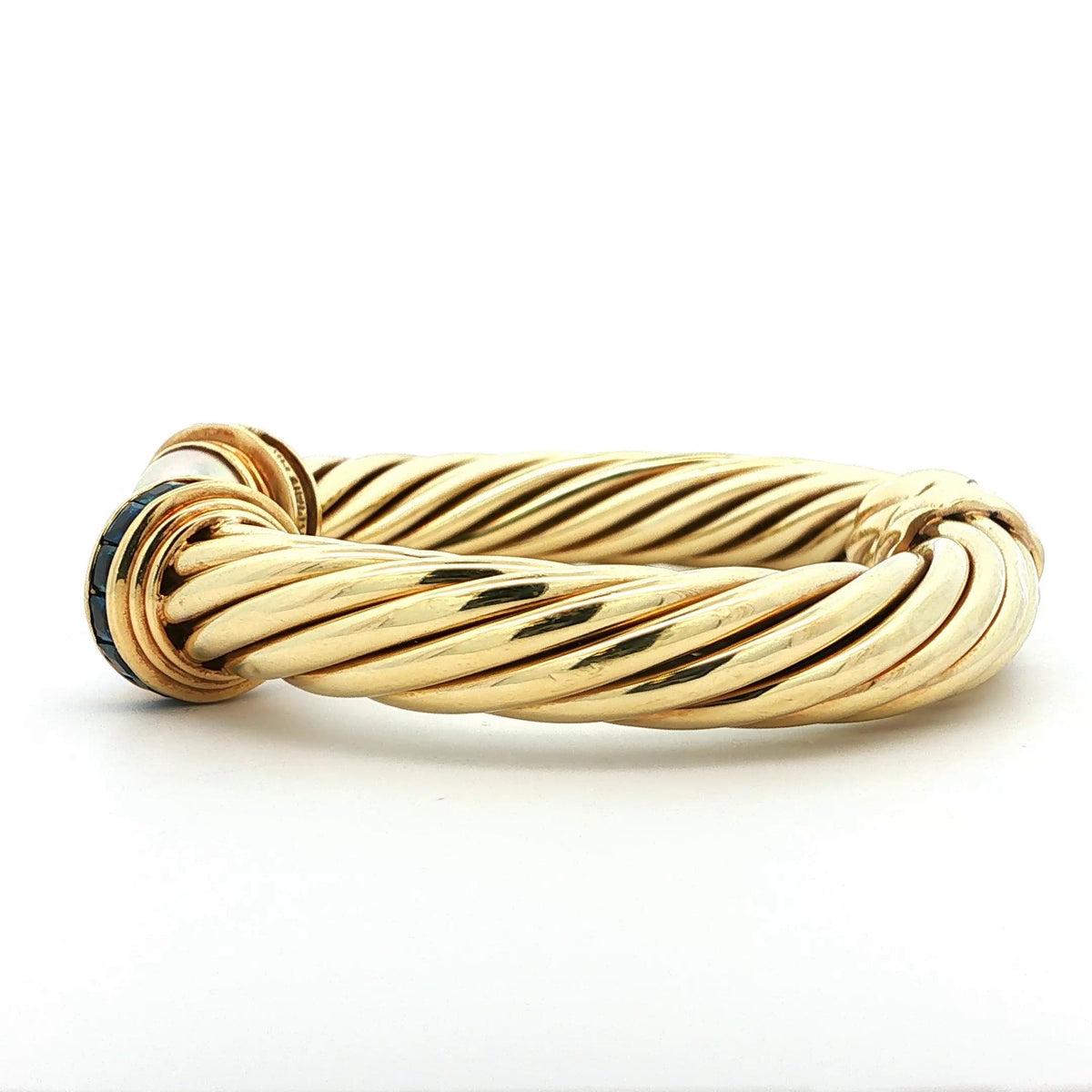David Yurman 14k Yellow Gold Sapphire & Pearl Hinged Bangle