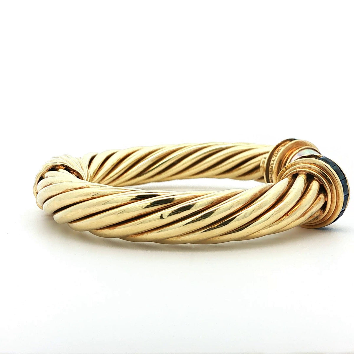 David Yurman 14k Yellow Gold Sapphire & Pearl Hinged Bangle