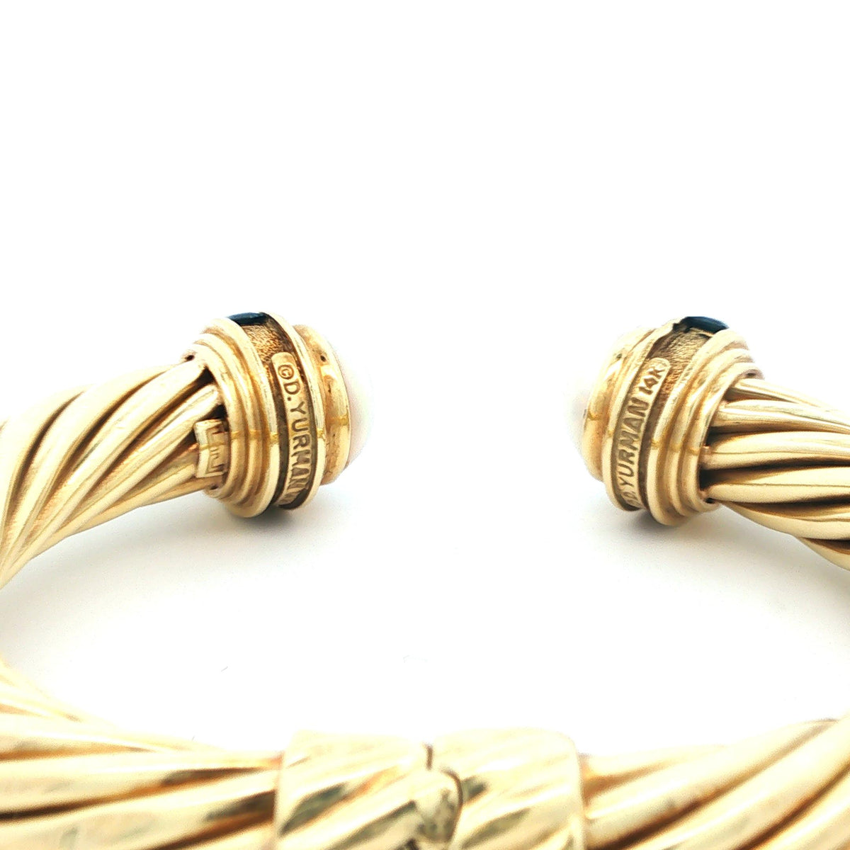 David Yurman 14k Yellow Gold Sapphire & Pearl Hinged Bangle