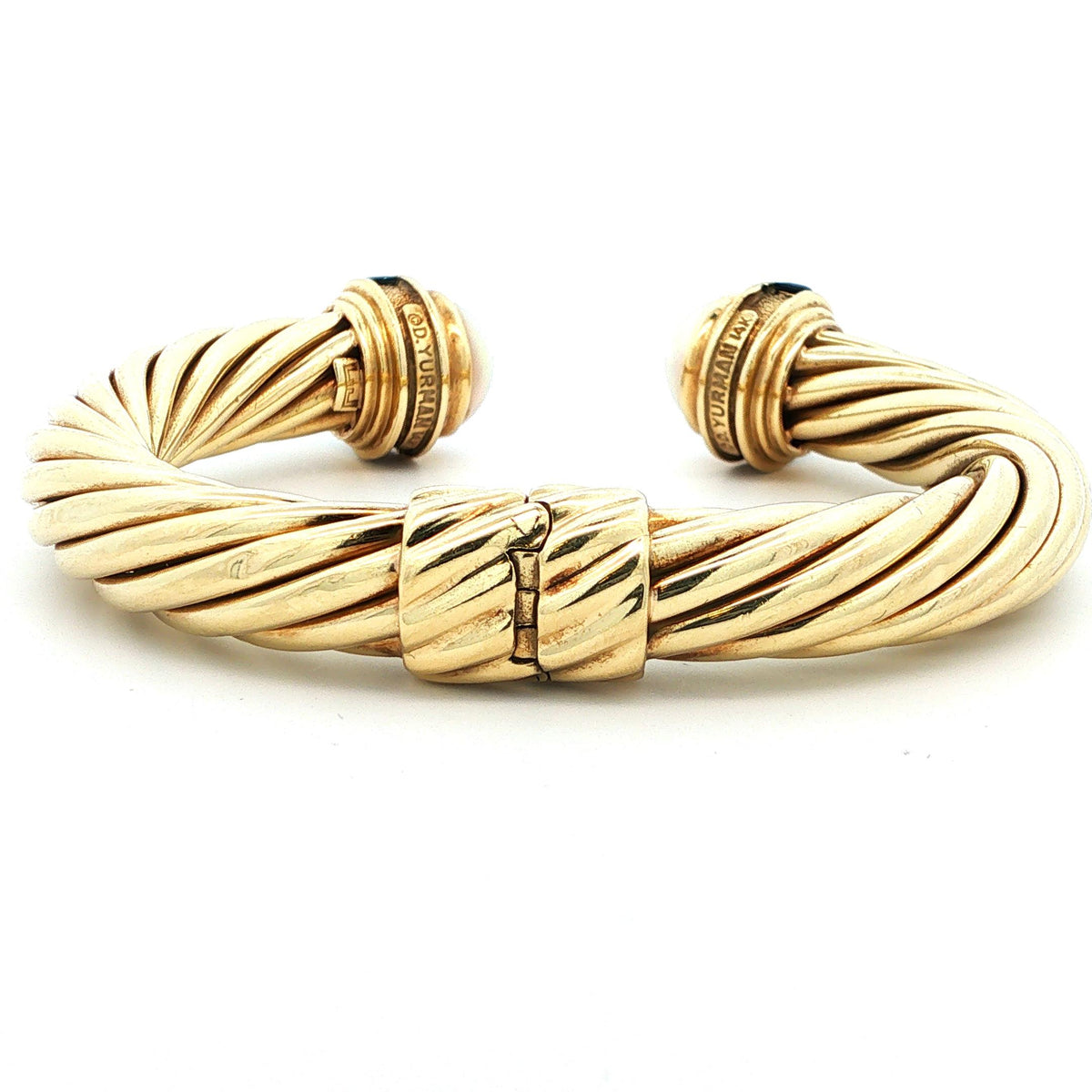 David Yurman 14k Yellow Gold Sapphire & Pearl Hinged Bangle