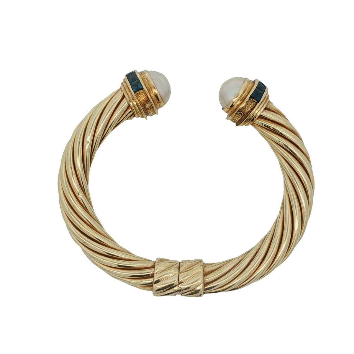 David Yurman 14k Yellow Gold Sapphire & Pearl Hinged Bangle