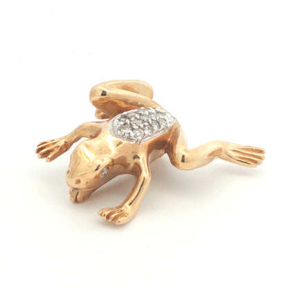 Contemporary 14k Yellow/White Gold Diamond Frog Pin
