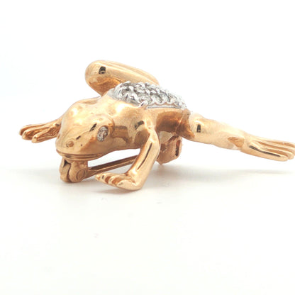 Contemporary 14k Yellow/White Gold Diamond Frog Pin