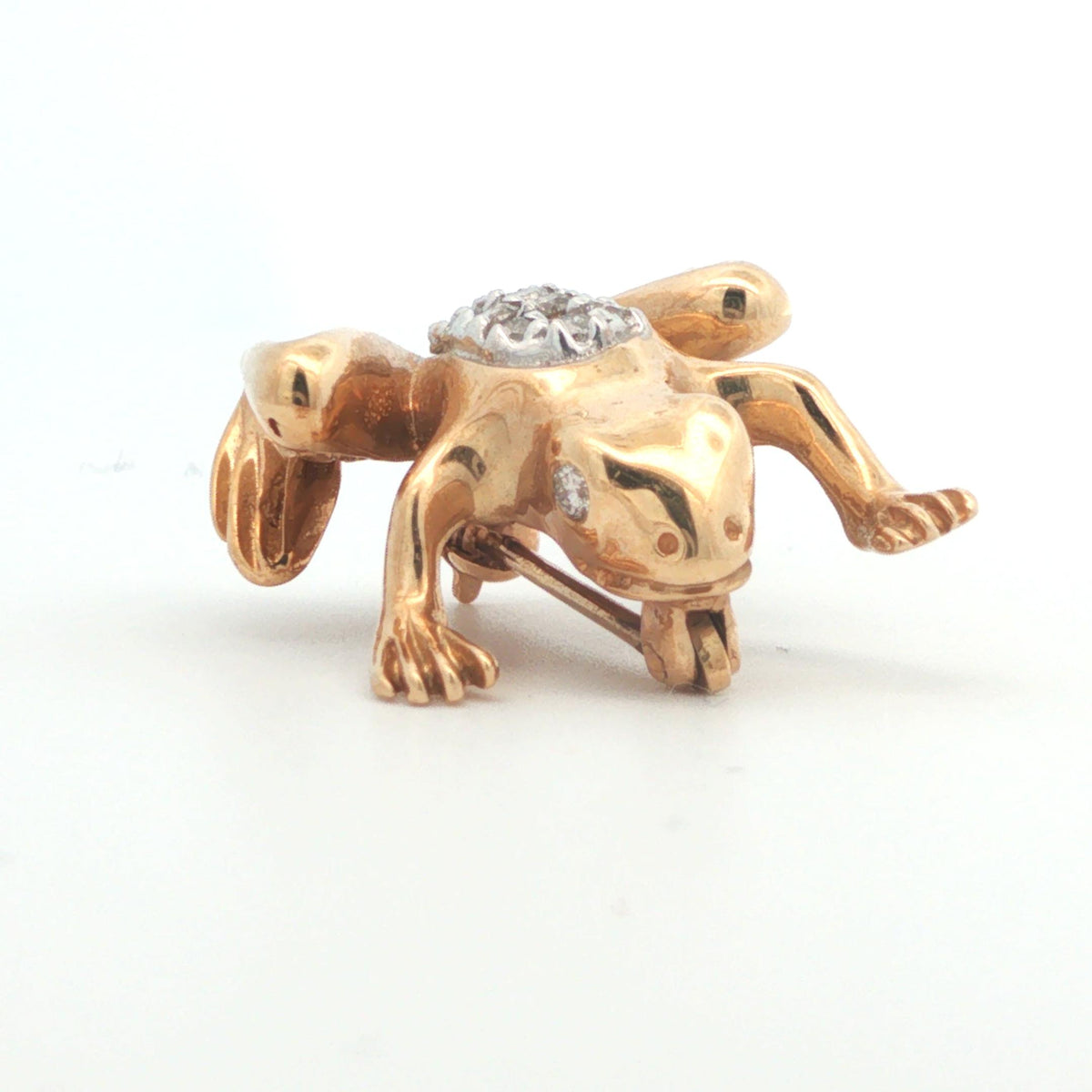 Contemporary 14k Yellow/White Gold Diamond Frog Pin