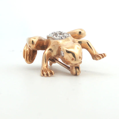 Contemporary 14k Yellow/White Gold Diamond Frog Pin