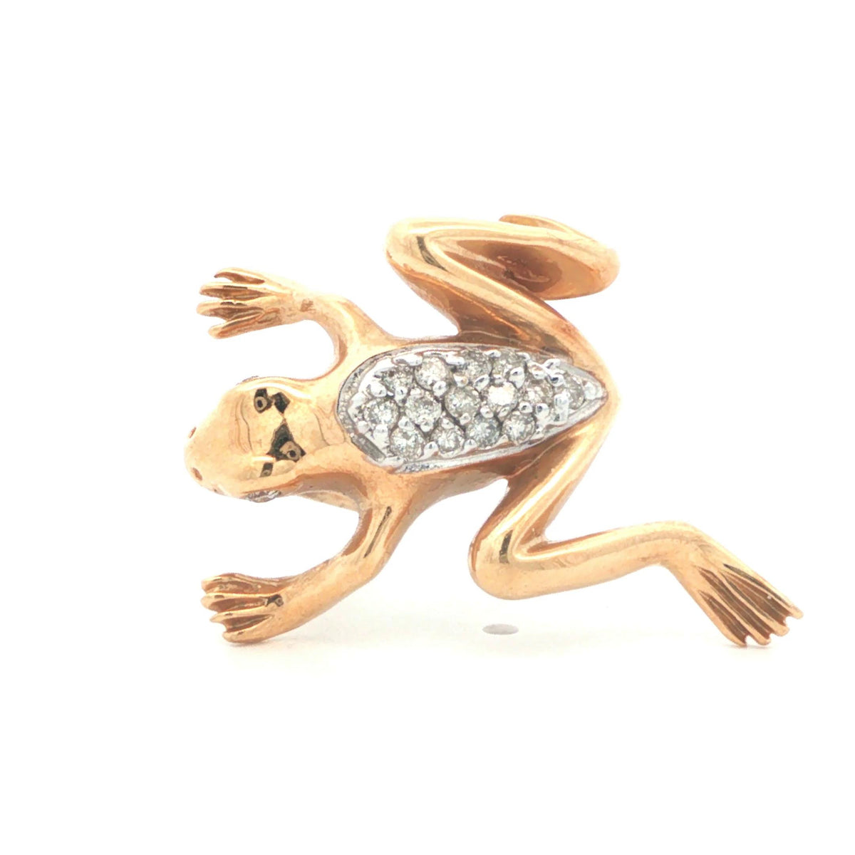 Contemporary 14k Yellow/White Gold Diamond Frog Pin