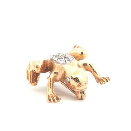 Contemporary 14k Yellow/White Gold Diamond Frog Pin