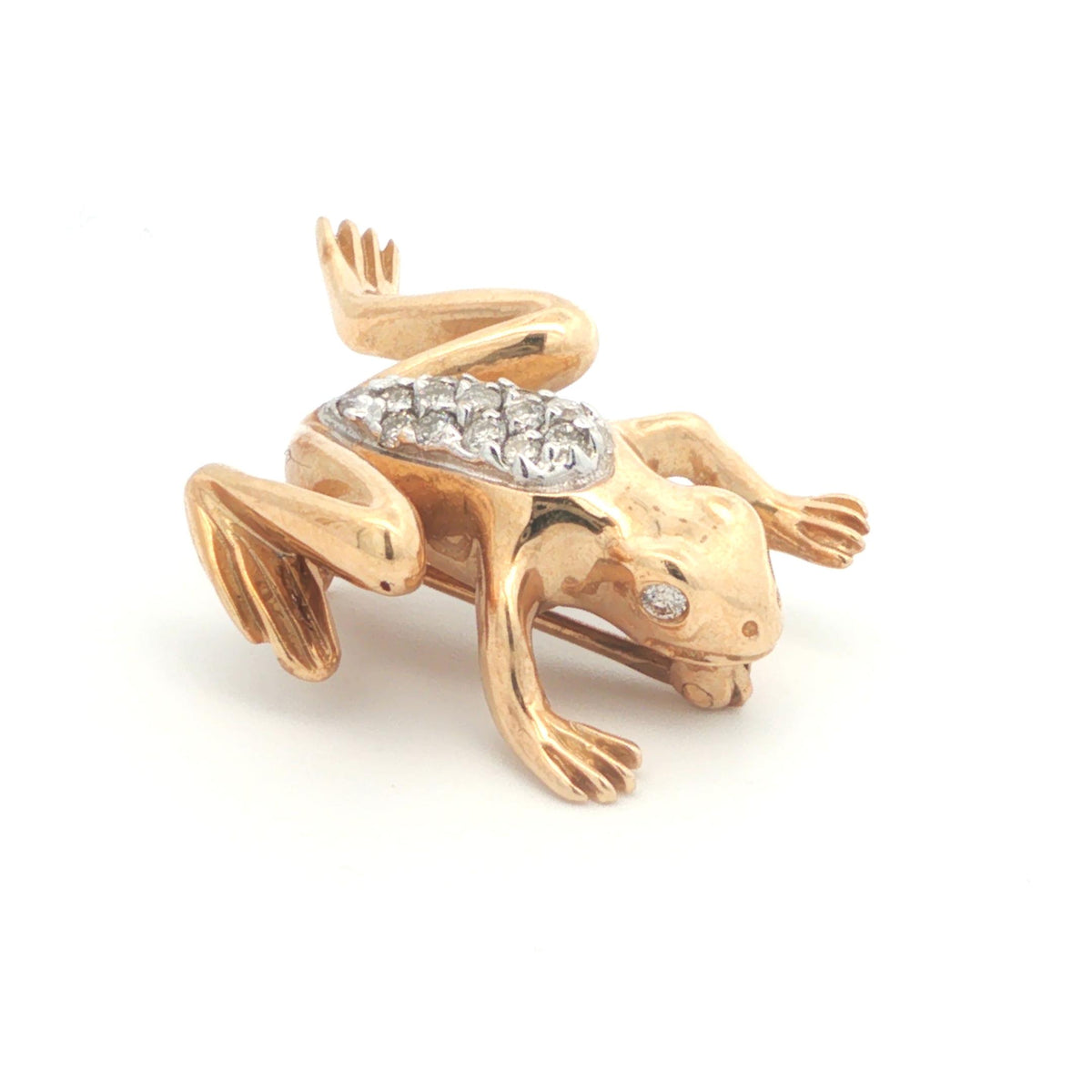 Contemporary 14k Yellow/White Gold Diamond Frog Pin
