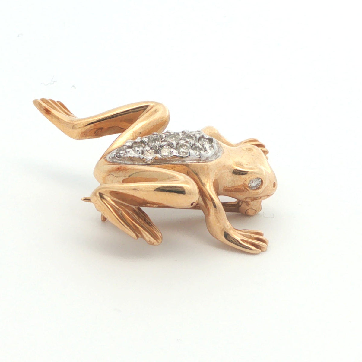 Contemporary 14k Yellow/White Gold Diamond Frog Pin