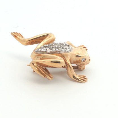 Contemporary 14k Yellow/White Gold Diamond Frog Pin