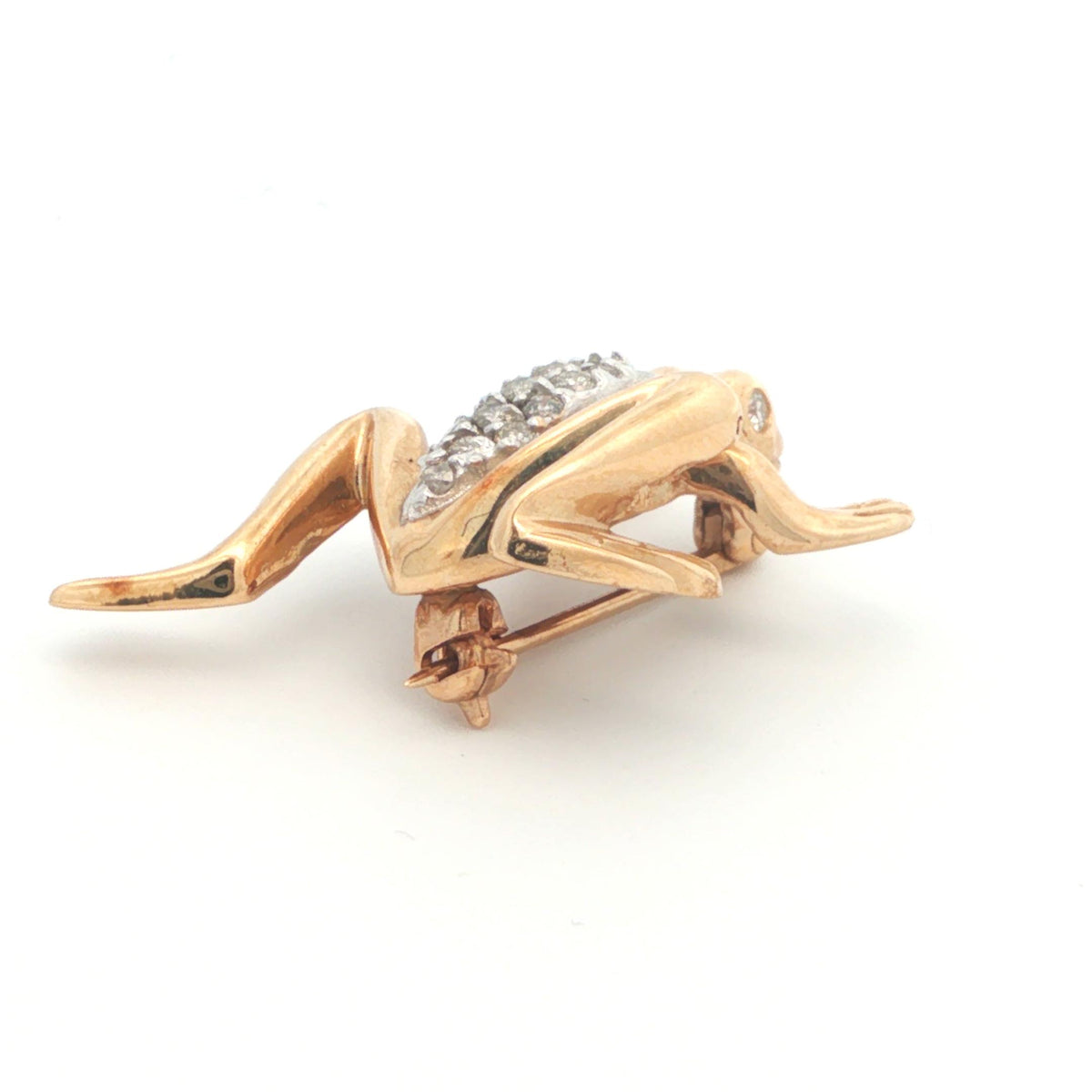 Contemporary 14k Yellow/White Gold Diamond Frog Pin