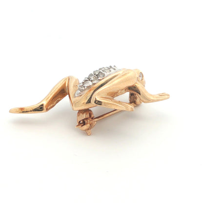 Contemporary 14k Yellow/White Gold Diamond Frog Pin