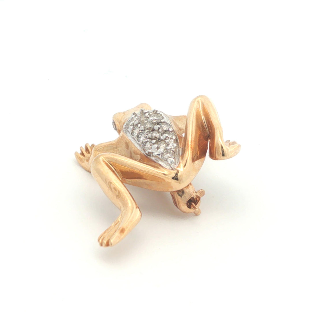 Contemporary 14k Yellow/White Gold Diamond Frog Pin