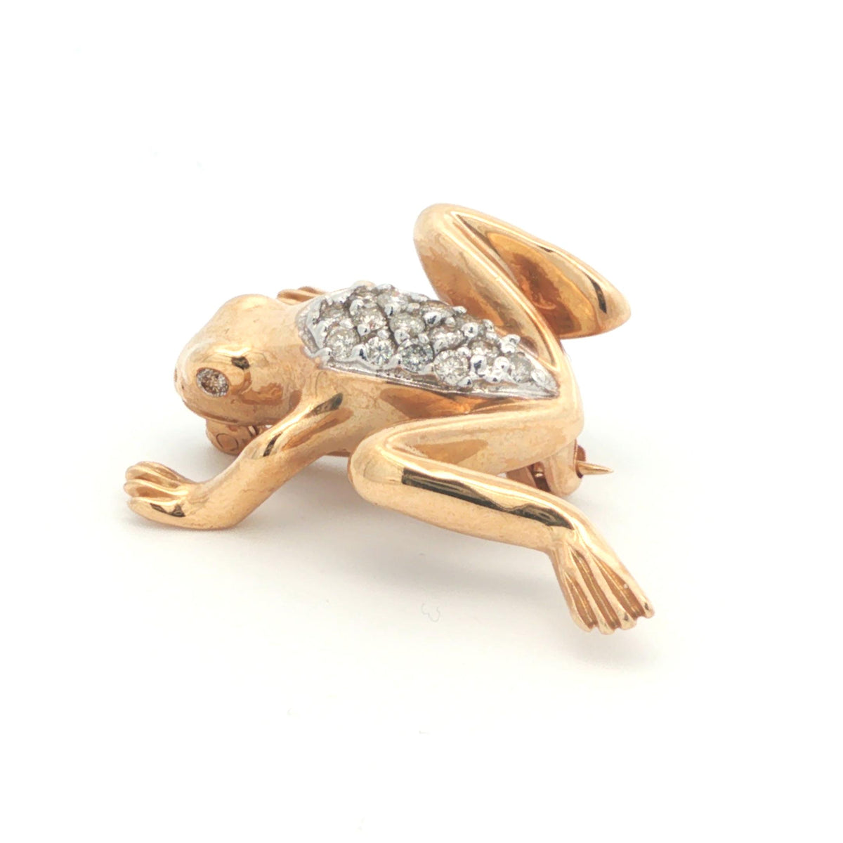 Contemporary 14k Yellow/White Gold Diamond Frog Pin