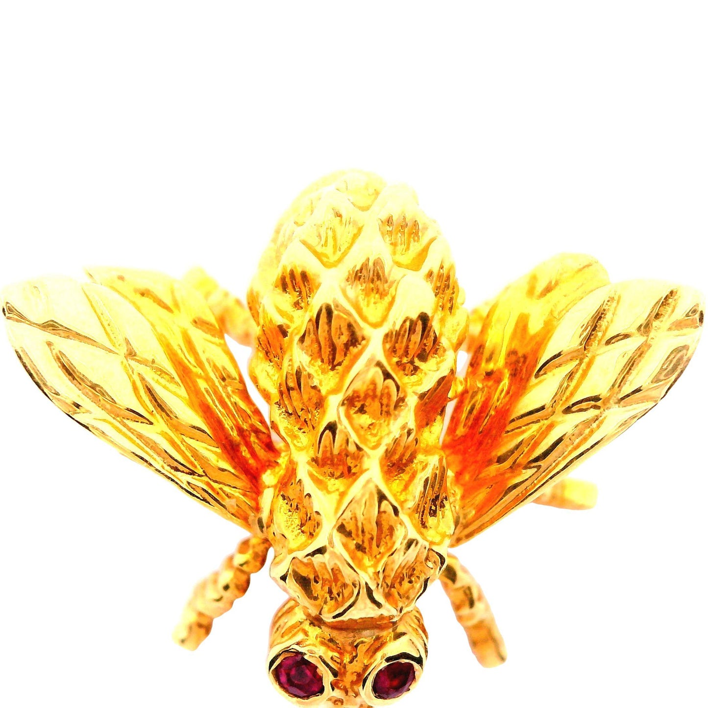 18k Yellow Gold Herbert Rosenthal Ruby Eyes Large Bee Pin/Brooch