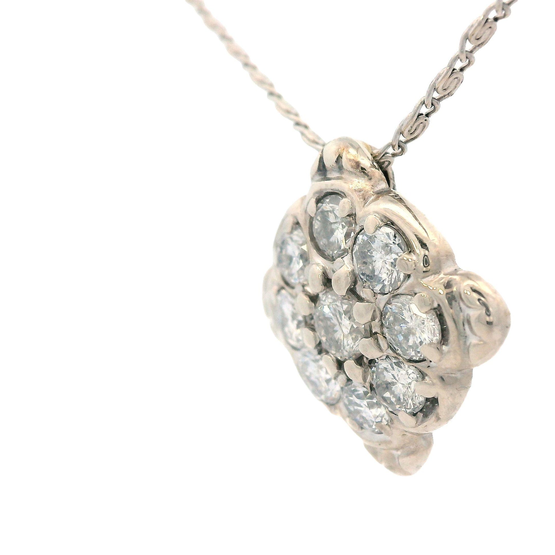 1960s 14k White Gold Diamond Cluster Pendant Necklace