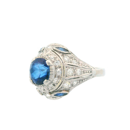 1915 Art Deco Platinum Diamond and Sapphire Ring