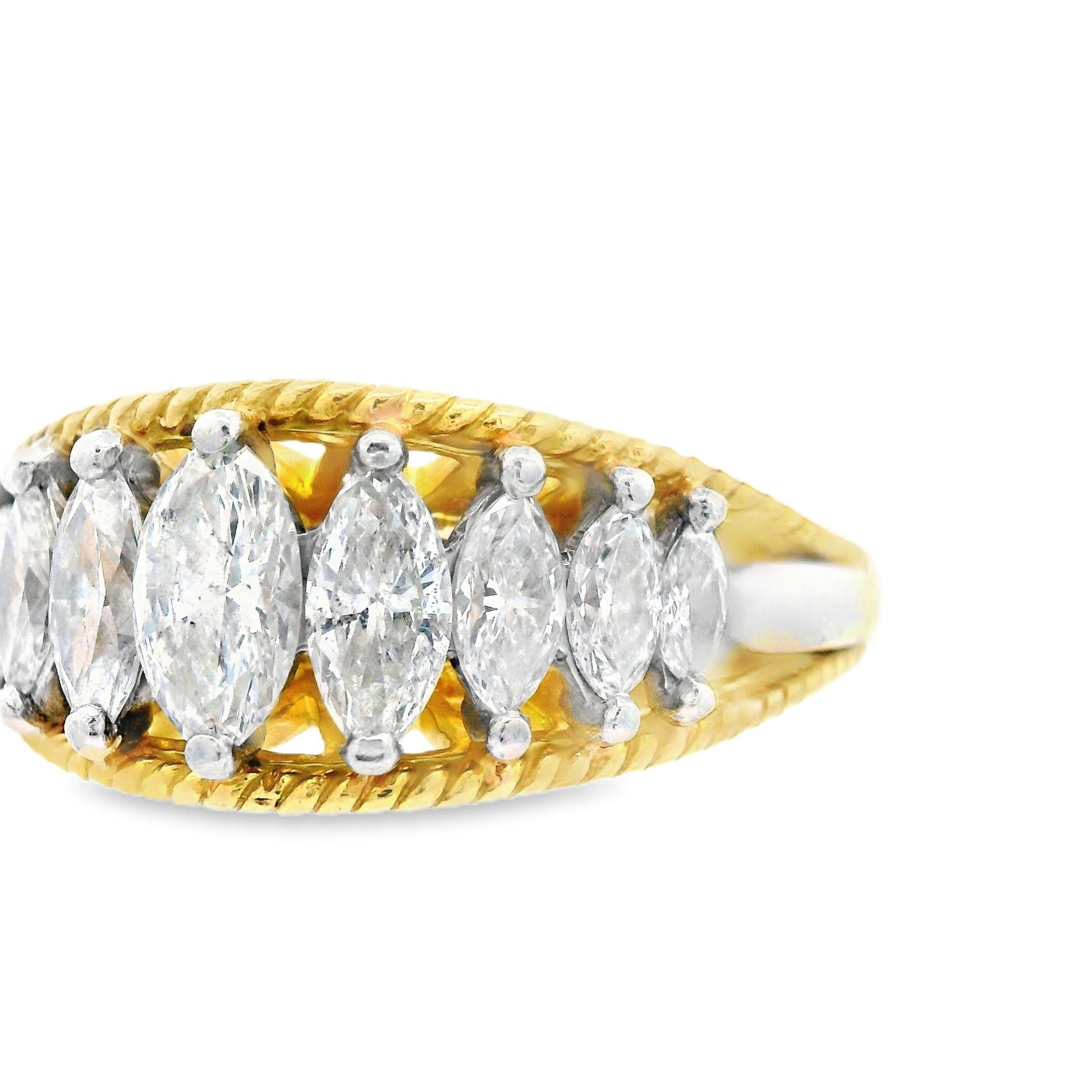 1970s Platinum and 18K Yellow Gold Marquise Diamond Band w/ Independent App.