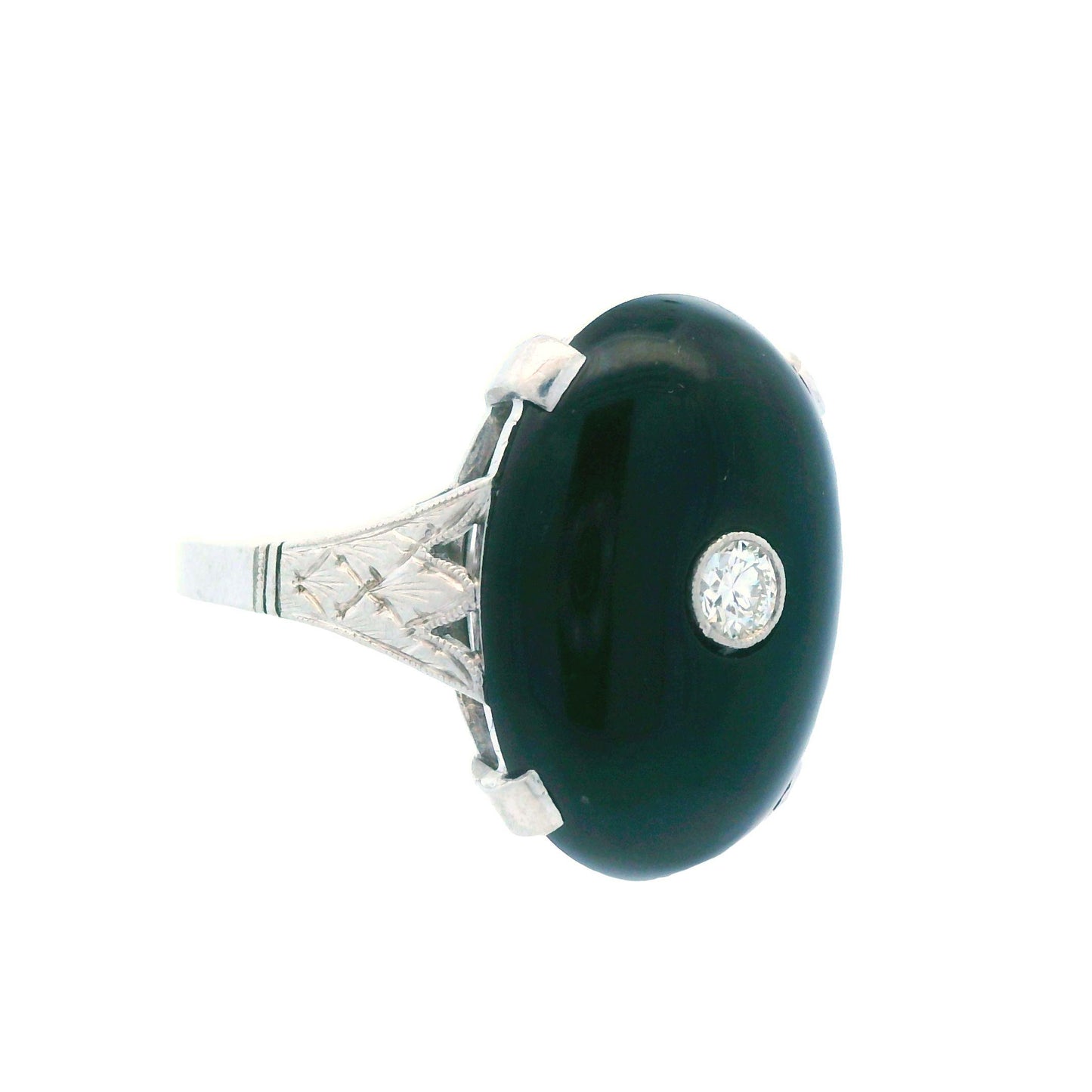 Deco 1920s Platinum Onyx and Diamond Ring
