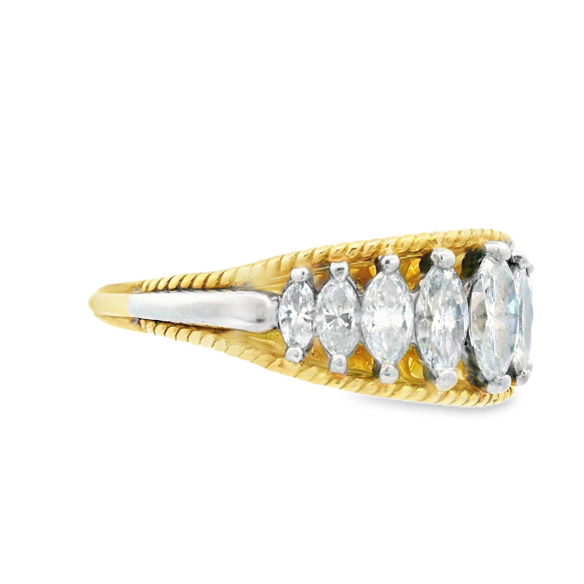 1970s Platinum and 18K Yellow Gold Marquise Diamond Band w/ Independent App.