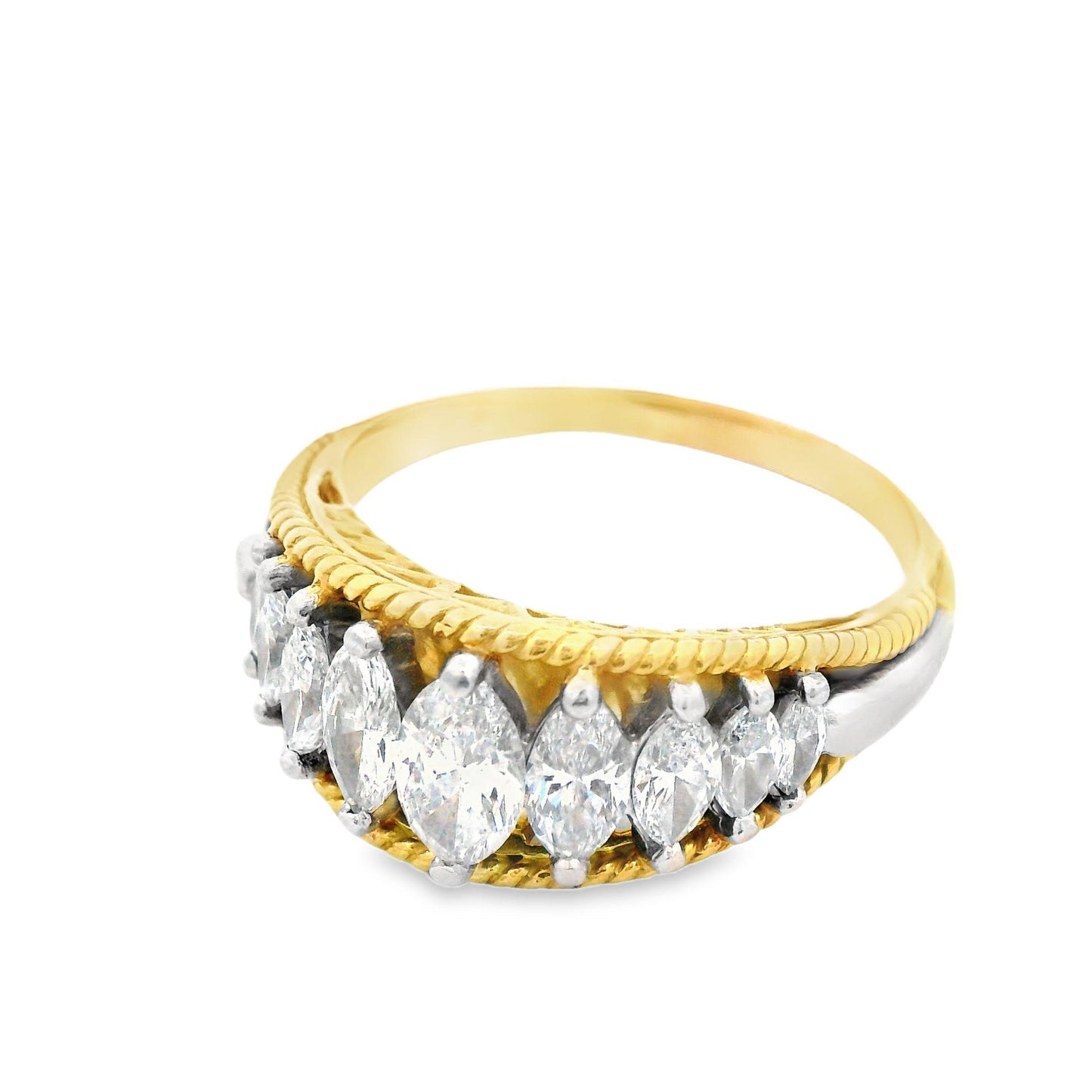 1970s Platinum and 18K Yellow Gold Marquise Diamond Band w/ Independent App.
