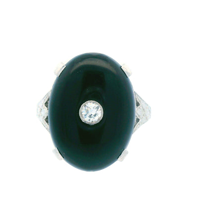 Deco 1920s Platinum Onyx and Diamond Ring