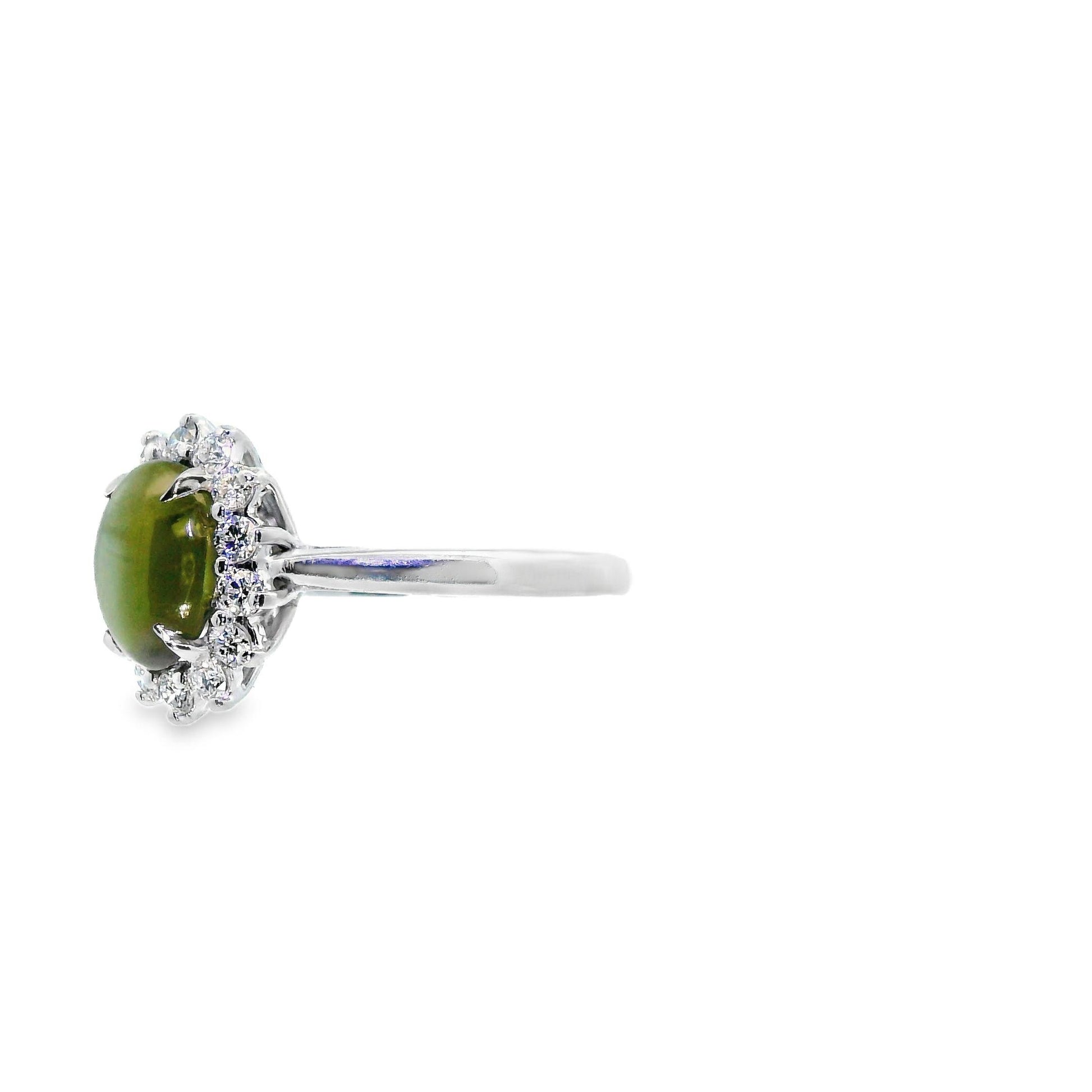 Diamond and 2+ carat Cats Eye Chrysol Beryl Platinum Ring