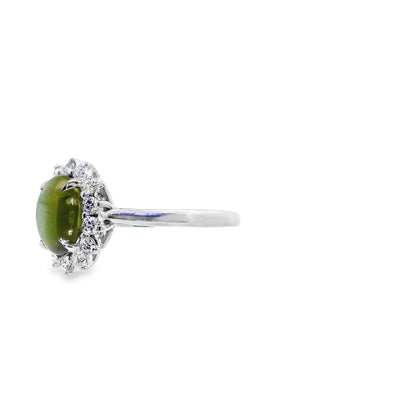 Diamond and 2+ carat Cats Eye Chrysol Beryl Platinum Ring