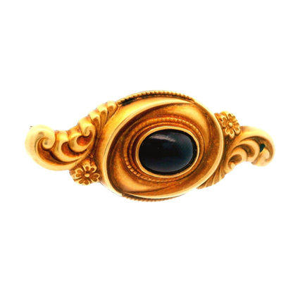 14K Yellow Gold Art Nouveau Cabochon Garnet Pin