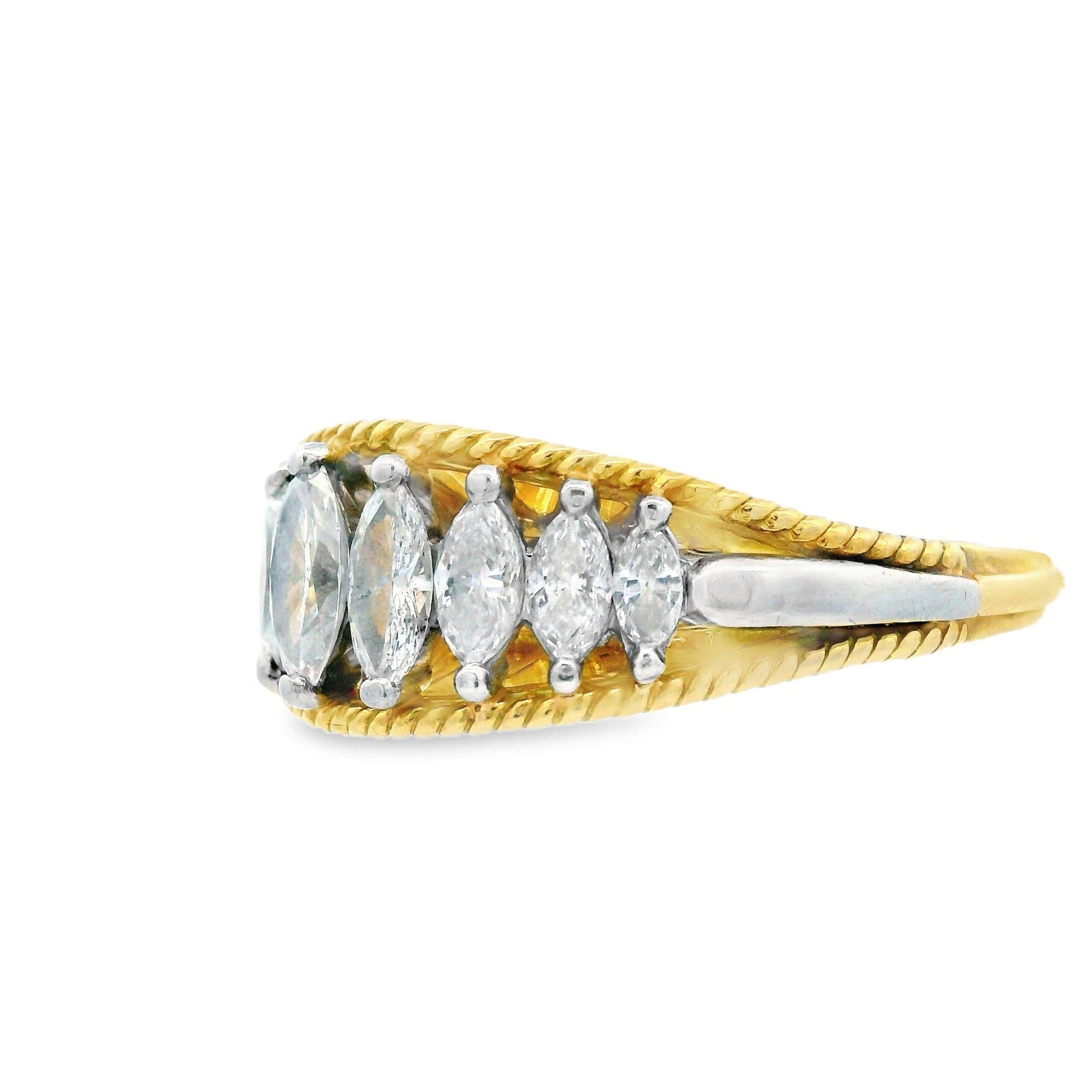 1970s Platinum and 18K Yellow Gold Marquise Diamond Band w/ Independent App.