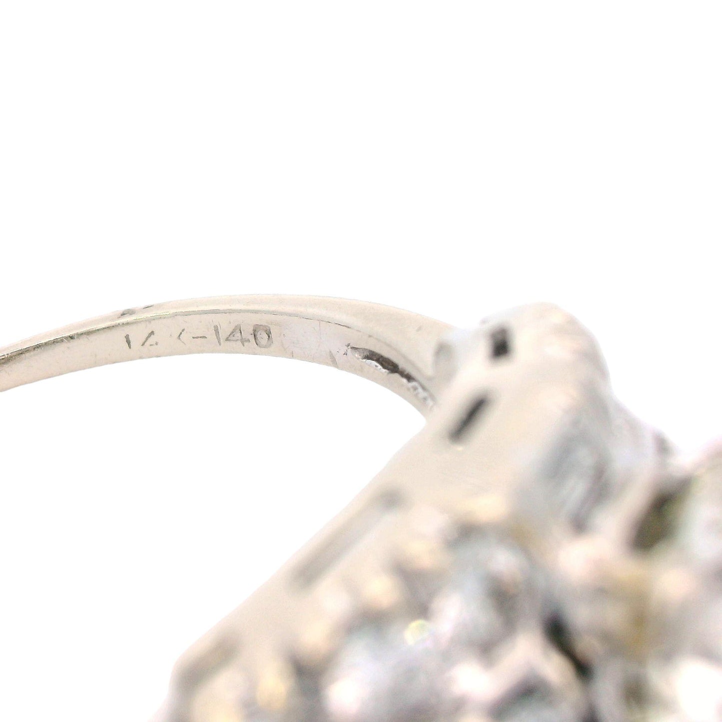 1950s Deco 14k White Gold and Round/Baguette Diamond Ring