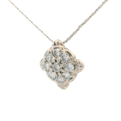 1960s 14k White Gold Diamond Cluster Pendant Necklace