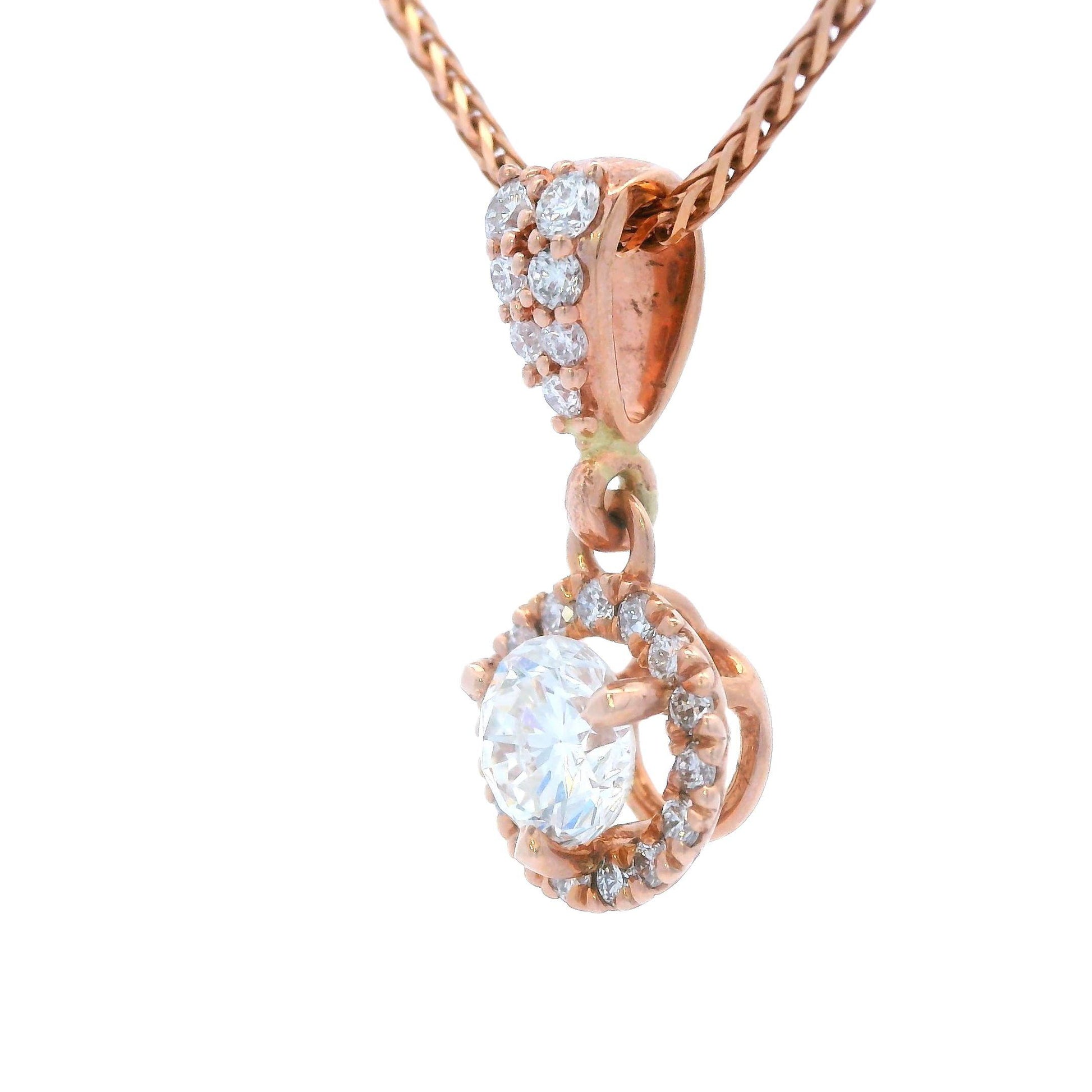 Contemporary 14k Rose Gold Diamond Drop Pendant w/ 18" Wheat Chain