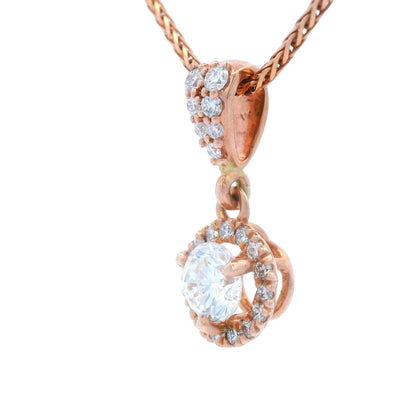 Contemporary 14k Rose Gold Diamond Drop Pendant w/ 18" Wheat Chain