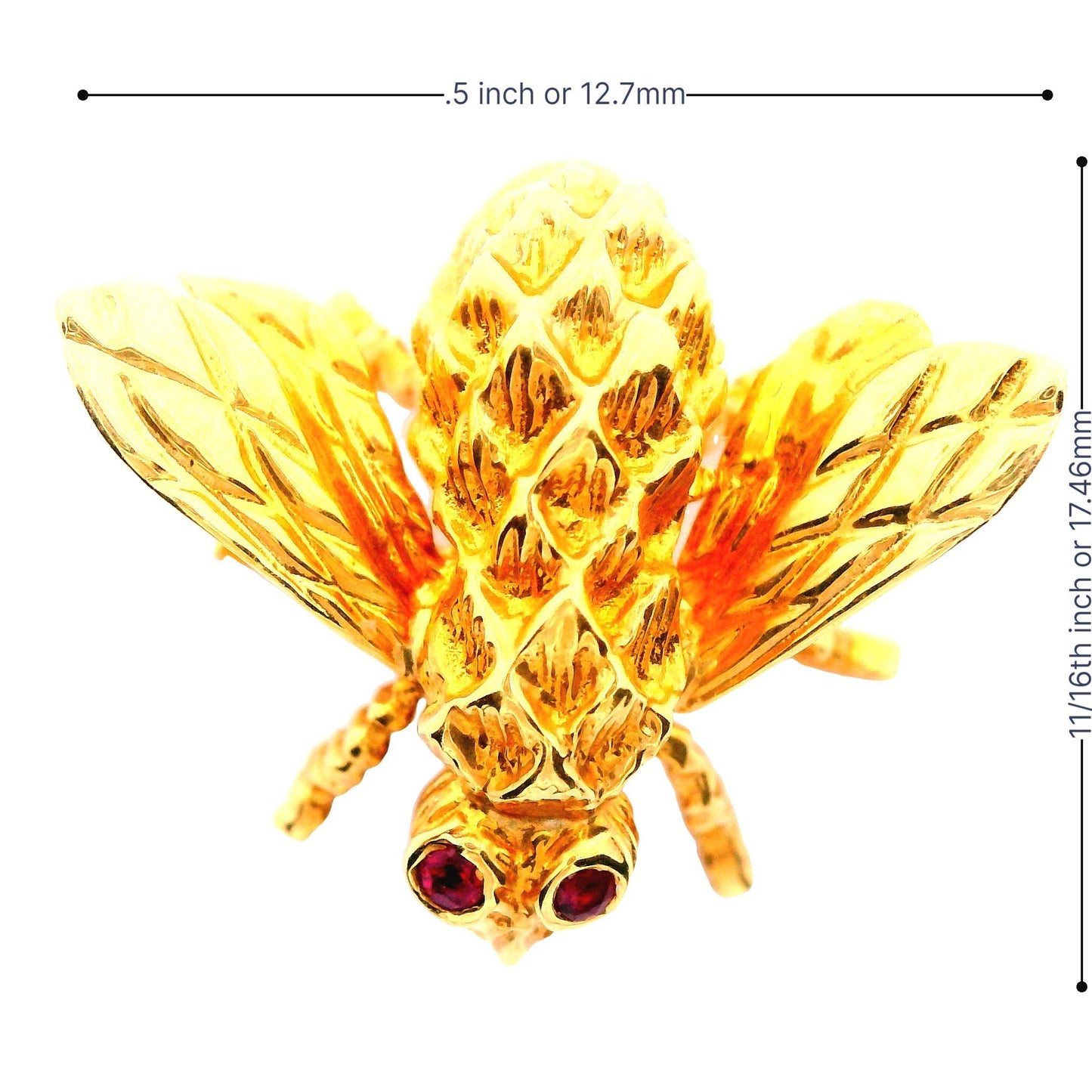 18k Yellow Gold Herbert Rosenthal Ruby Eyes Large Bee Pin/Brooch