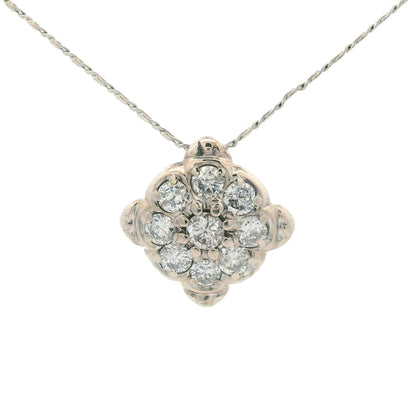 1960s 14k White Gold Diamond Cluster Pendant Necklace