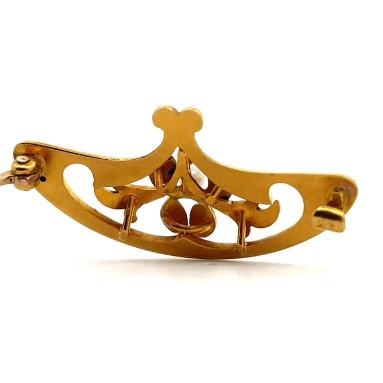 1890 Art Nouveau 14K Yellow Gold Krementz Iris with Pearl Broach