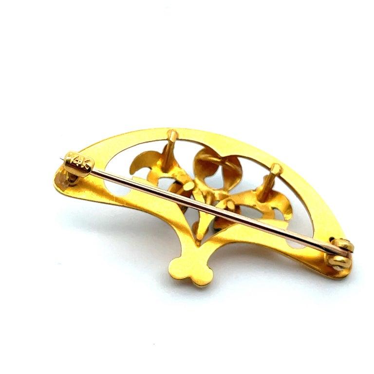 1890 Art Nouveau 14K Yellow Gold Krementz Iris with Pearl Broach