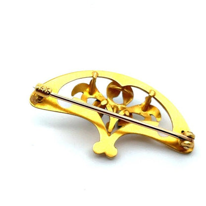 1890 Art Nouveau 14K Yellow Gold Krementz Iris with Pearl Broach