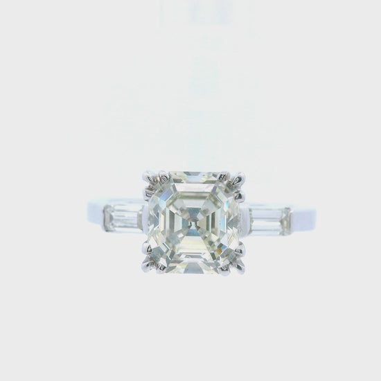 1925 Art Deco Platinum Asscher and Baguette Diamond Ring with GIA Report