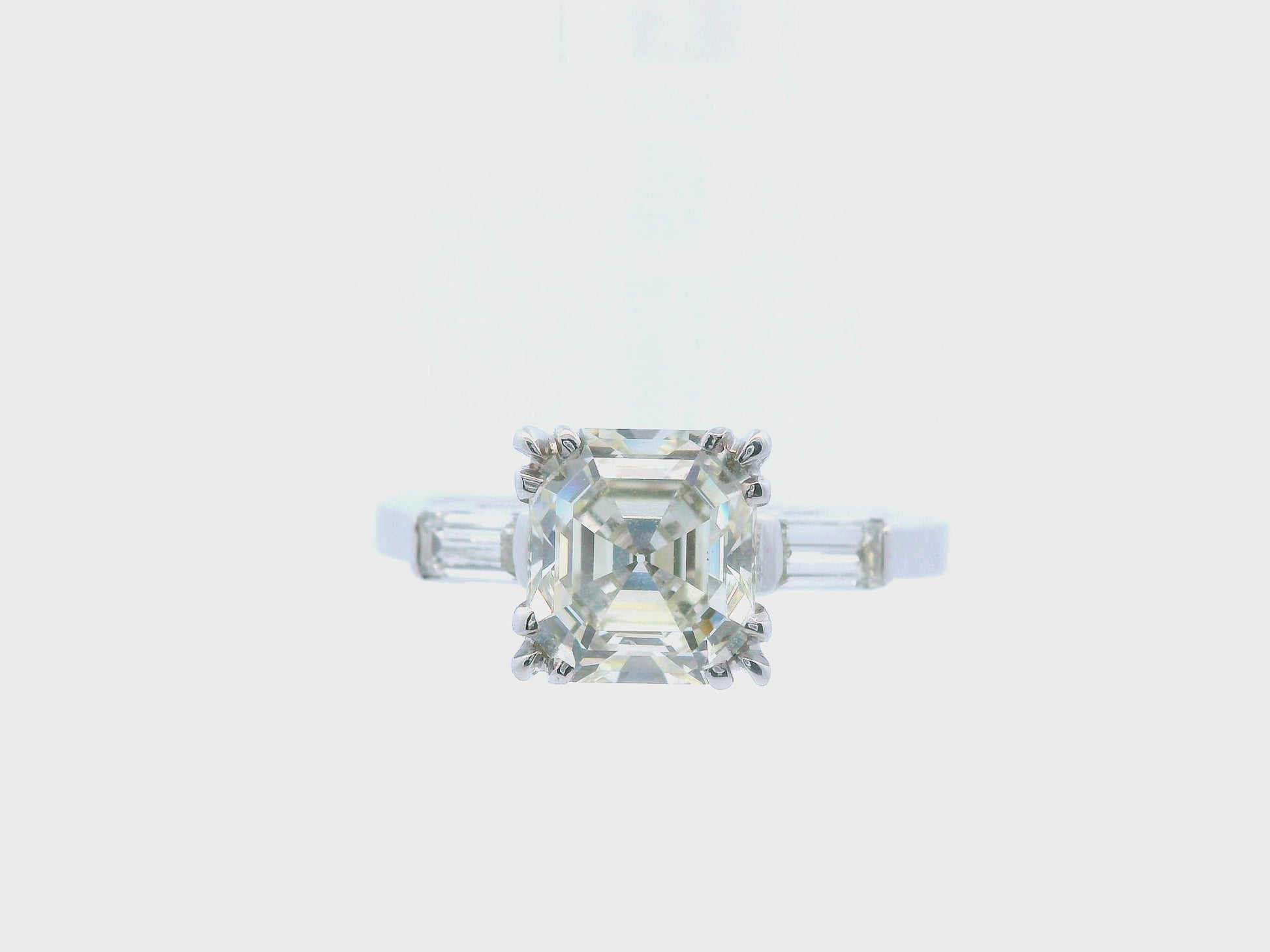 1925 Art Deco Platinum Asscher and Baguette Diamond Ring with GIA Report