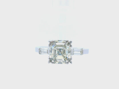 1925 Art Deco Platinum Asscher and Baguette Diamond Ring with GIA Report