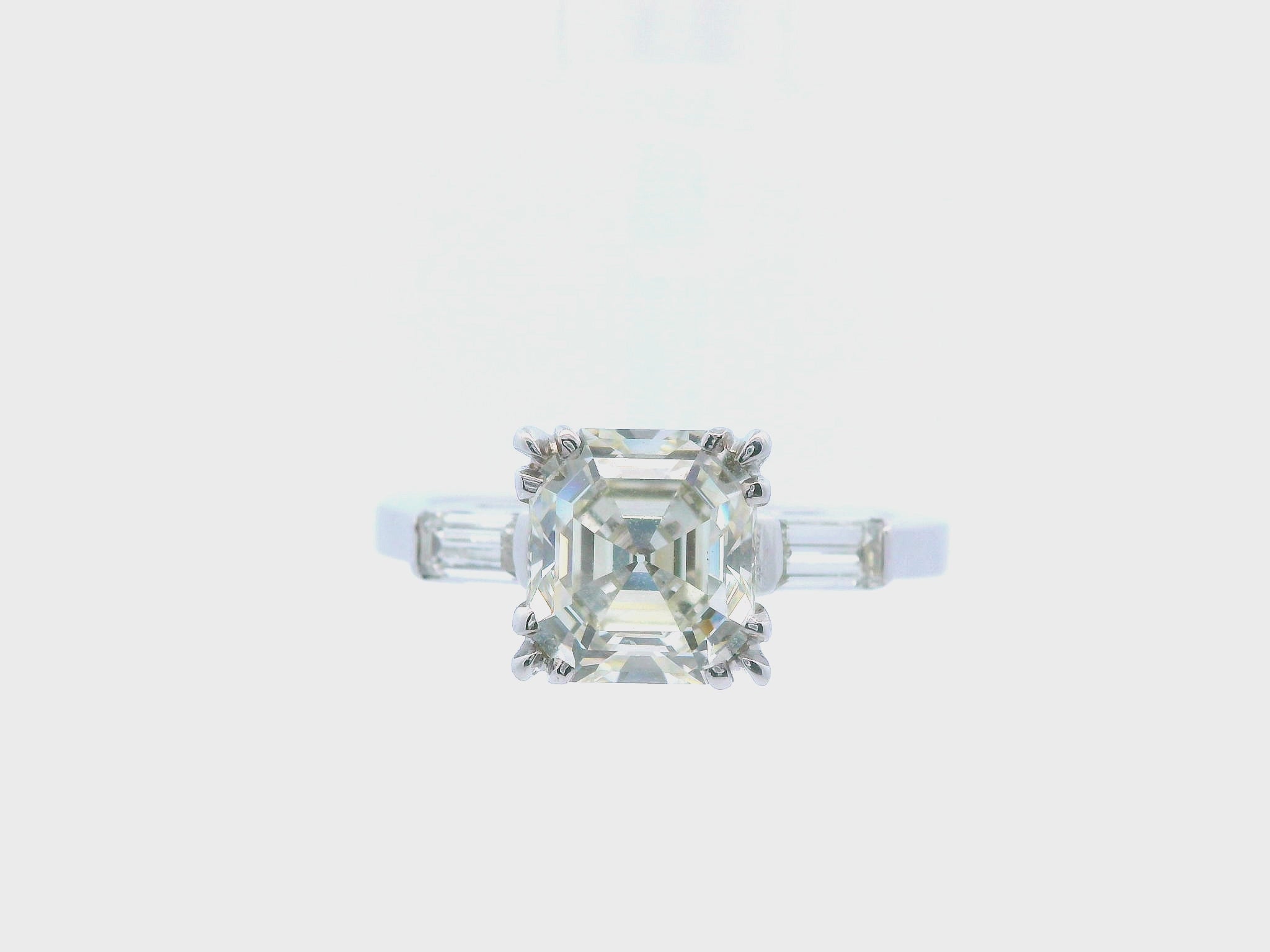 1925 Art Deco Platinum Asscher and Baguette Diamond Ring with GIA Report