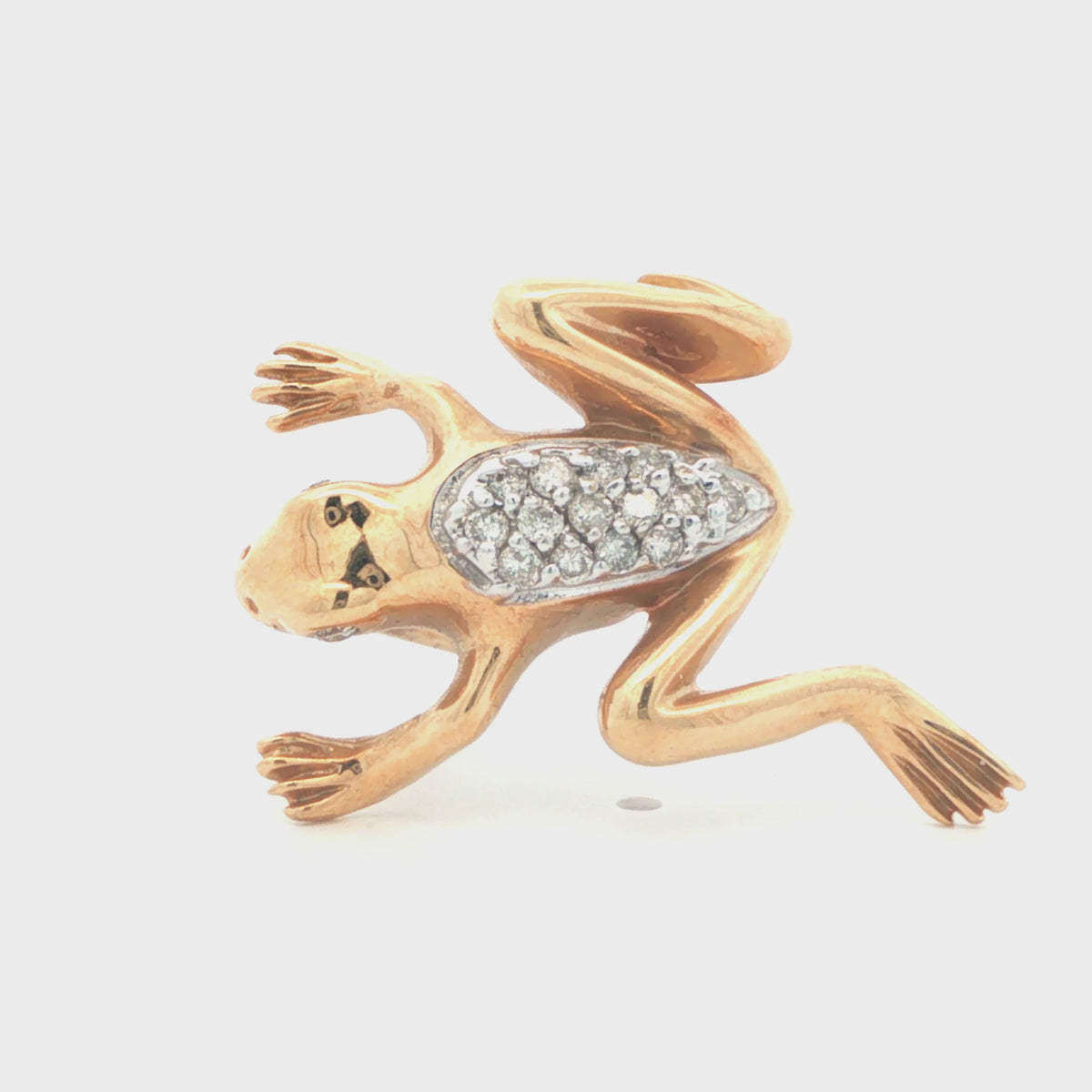 Contemporary 14k Yellow/White Gold Diamond Frog Pin